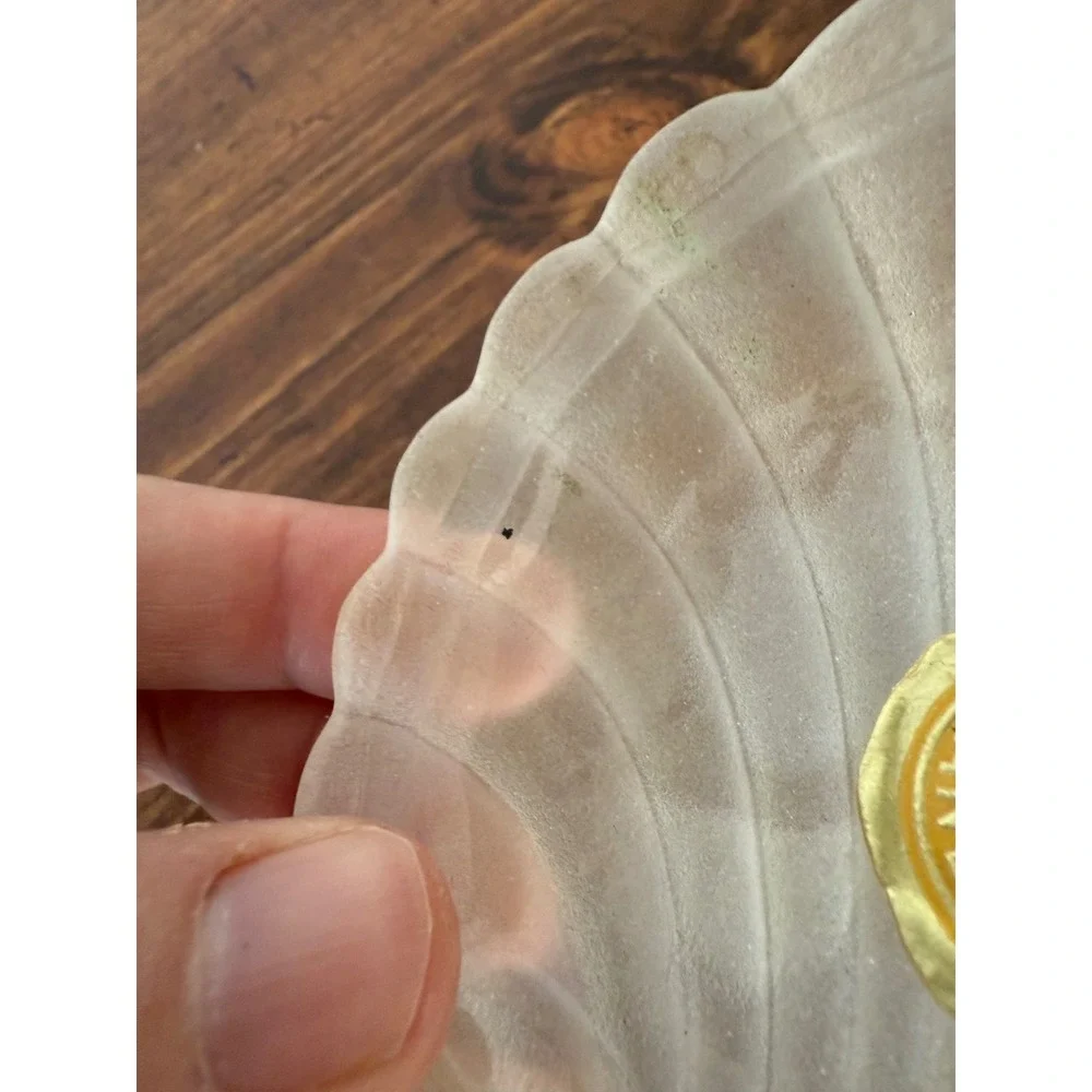 Vintage Frosted Glass Scalloped Seashell Trinket Dish Made in England Clear 4.5